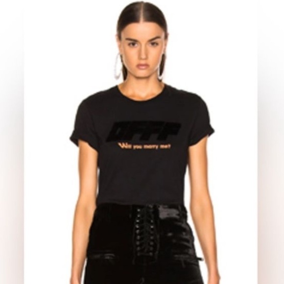 Off-White Black Tee with Orange Text - Picture 5 of 5